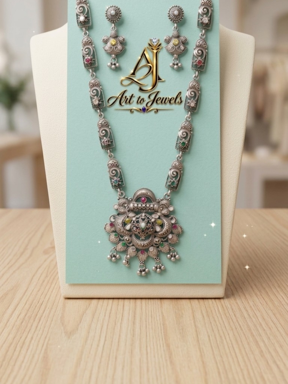 Silver-Tone Multicolor Statement Necklace & Earring Set
